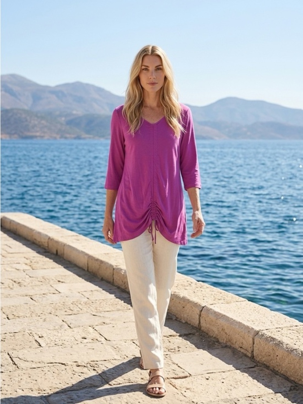 BRYN WALKER CINCHABLE MAGENTA TUNIC TOP SZ M